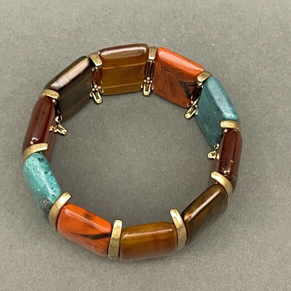 Green Brown Orange Gold-tone Women's Fashion Stretch Bracelet NWOT - Picture 4 of 5